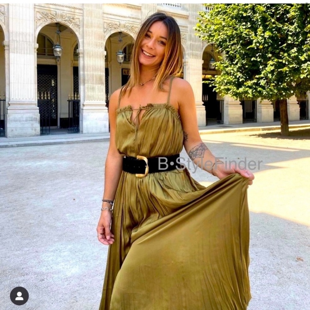 Zara Olive Satin Effect Dress - Picture 7 of 15
